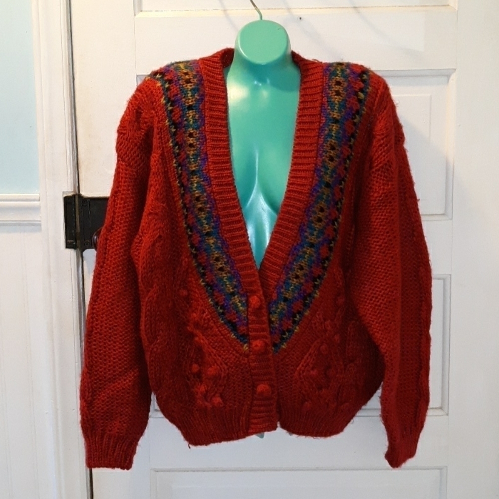 Hand Knit Ivy medium grandma cardigan sweater